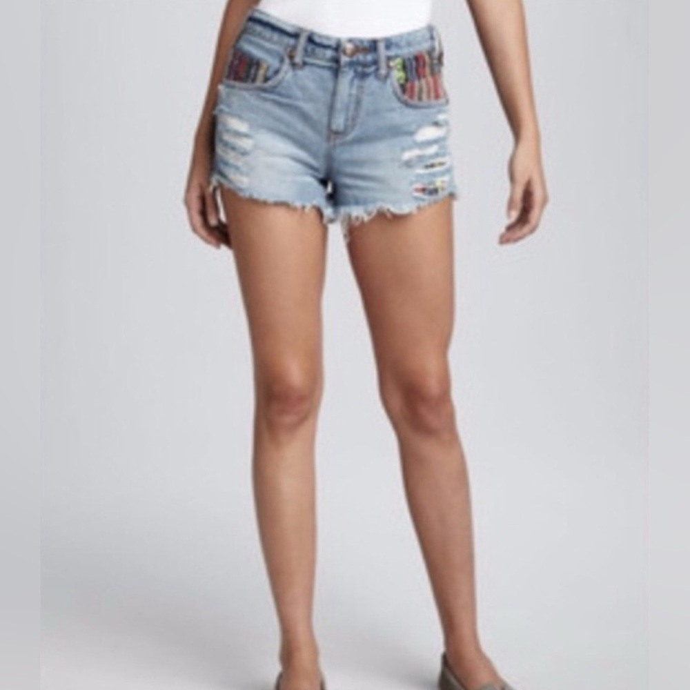 Free People Tribal Denim Cutoff Shorts Size 26 - Picture 2 of 10